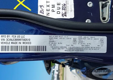 2021 Jeep Compass Latitude Fwd z USA, uszkodzony, nr VIN 3C4NJCBB9MT592610